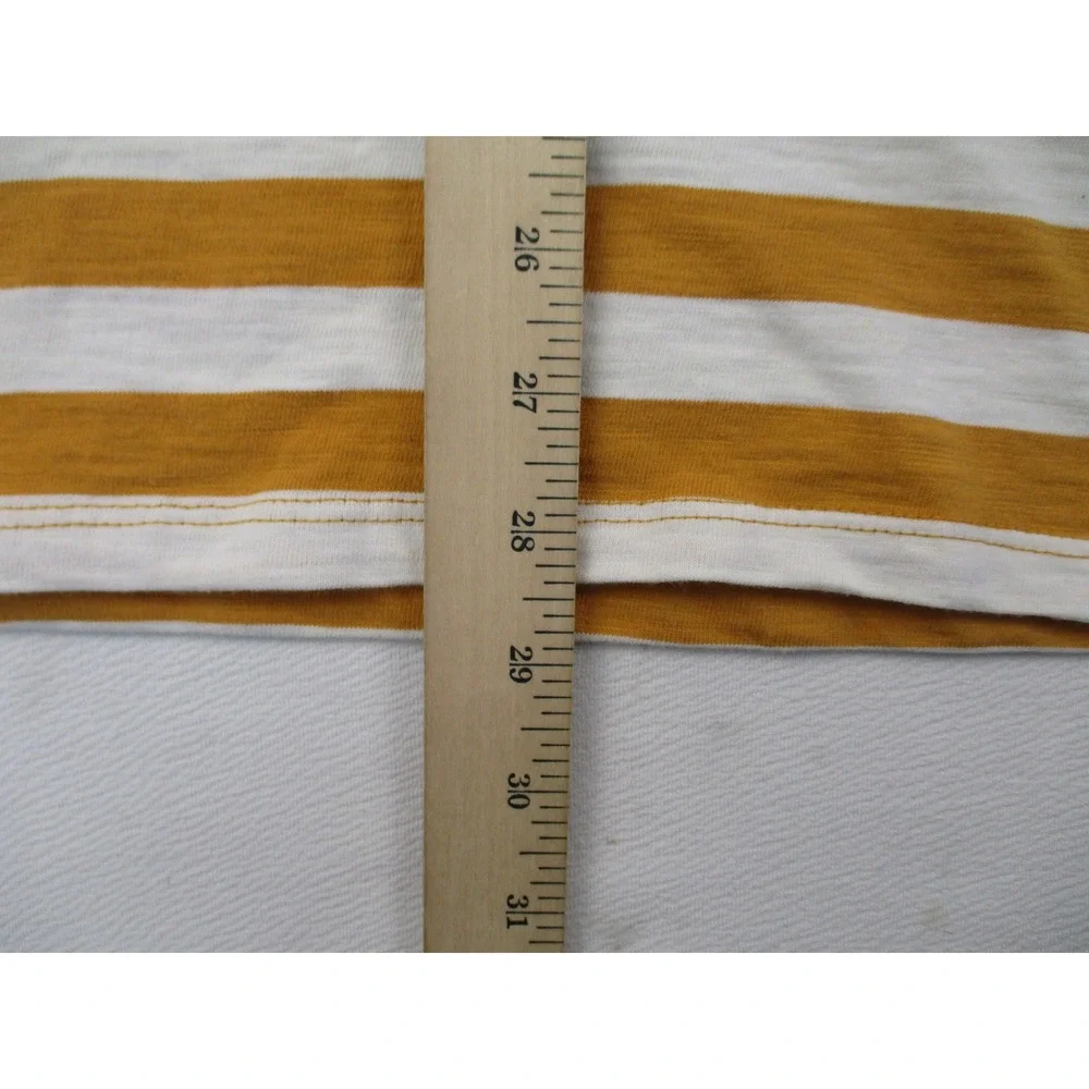 Guess Shirt Mens Medium Mustard Yellow Striped Originals Embroidered Logo Tee - Picture 8 of 10